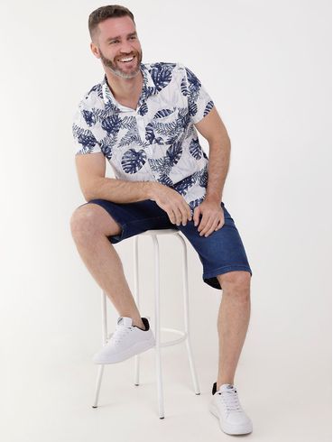 Camisa Estampada Manga Curta Vels Masculina Branco