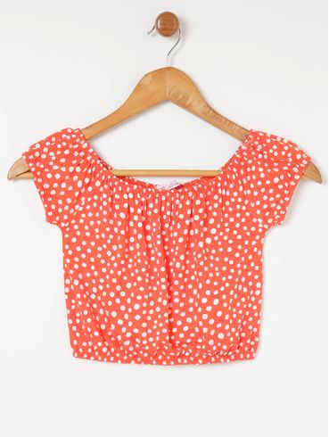 Blusa Ciganinha Poá Juvenil Para Menina - Laranja
