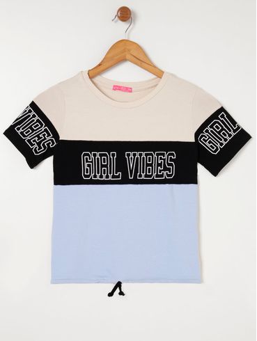 Blusa Manga Curta Juvenil Para Menina - Azul