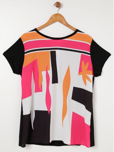 Blusa Manga Curta Plus Size Feminina Preto