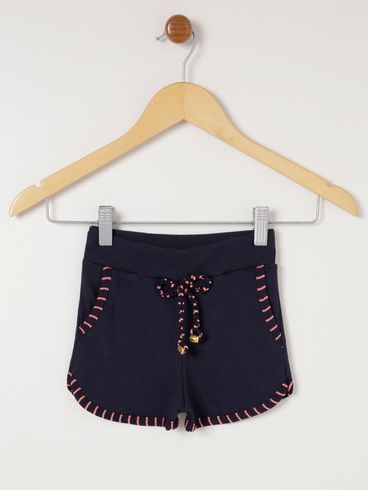 Short Malha Canelada Infantil Para Menina - Azul Marinho