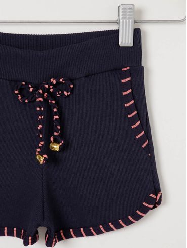 Short Malha Canelada Infantil Para Menina - Azul Marinho