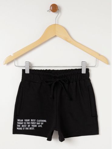 Short Malha com Escritas Juvenil Para Menina - Preto