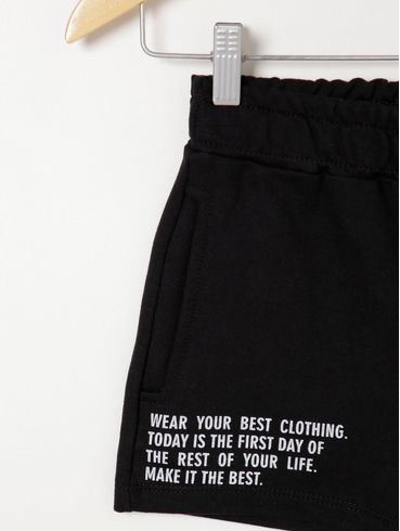 Short Malha com Escritas Juvenil Para Menina - Preto