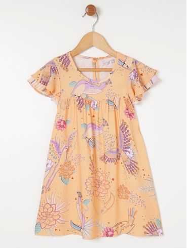 Vestido Estampado Infantil Para Menina - Laranja