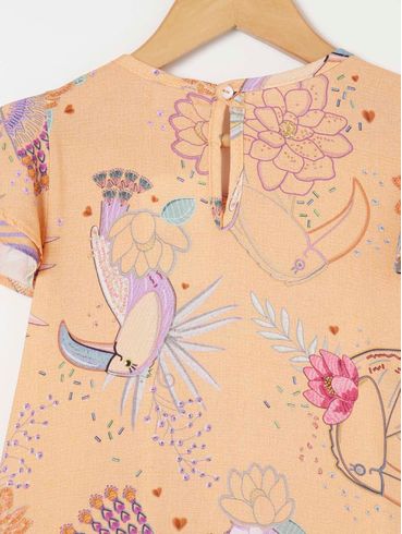 Vestido Estampado Infantil Para Menina - Laranja