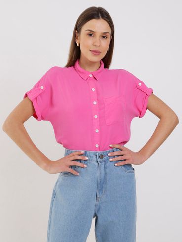 Camisa Manga Curta Feminina Rosa