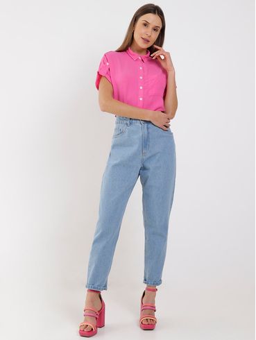 Camisa Manga Curta Feminina Rosa