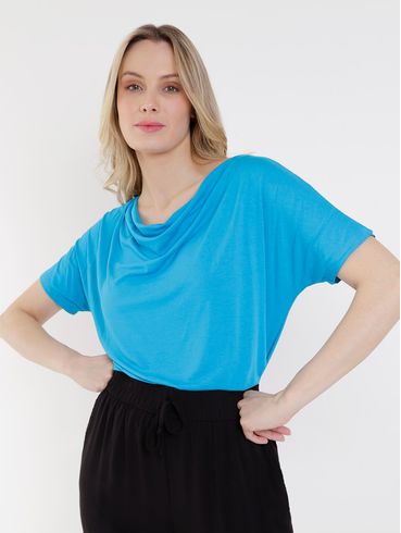 Blusa Ampla Manga Curta Feminina Azul