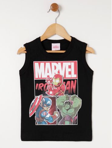 Camiseta Regata Marvel Infantil Para Menino - Preto