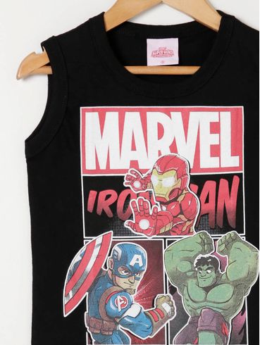 Camiseta Regata Marvel Infantil Para Menino - Preto