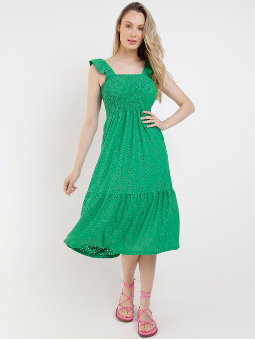 Vestido Médio Broderi Autentique Feminino Verde