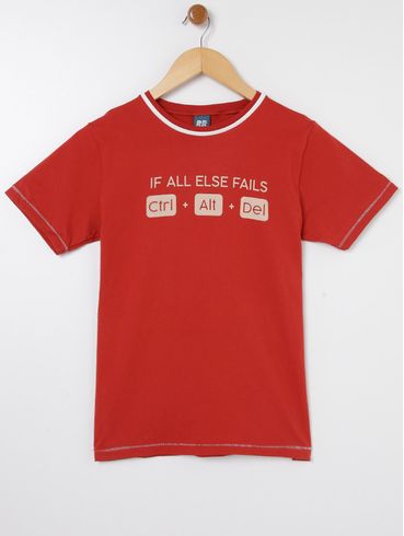 Camiseta Manga Curta Juvenil Para Menino - Vermelho