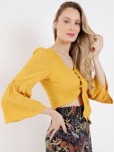 Blusa Manga 3/4 Feminina Amarelo
