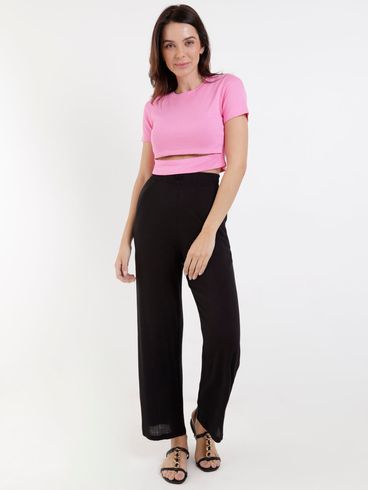 Blusa Cropped Manga Curta Feminina Rosa