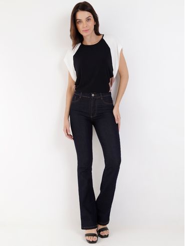 Blusa Manga Curta Tricolor Feminina Preto
