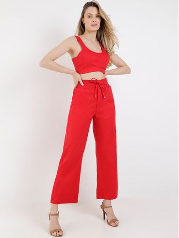 Calça Reta Cropped Autentique Feminina Vermelho