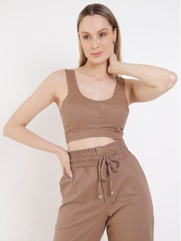 Top Cropped Autentique Feminino Marrom