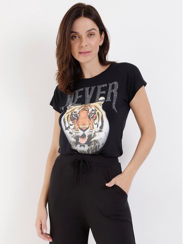 Blusa Manga Curta Feminina Preto