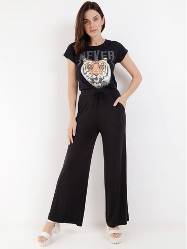 Blusa Manga Curta Feminina Preto