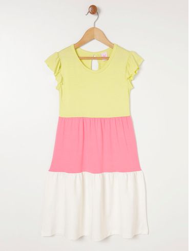 Vestido Tricolor Juvenil Para Menina - Verde