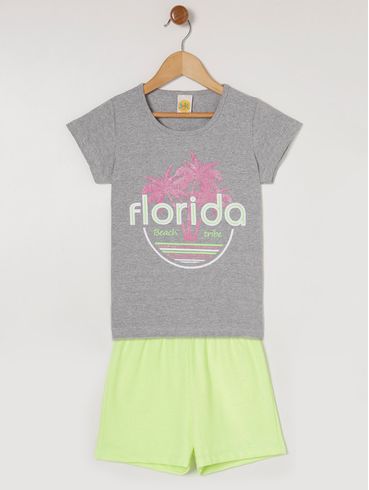 Conjunto Short Cotton Juvenil Para Menina - Cinza