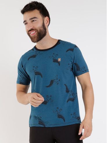 Camiseta Manga Curta Estampada Masculina Azul