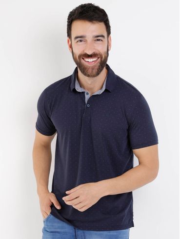 Polo Manga Curta Masculina Azul