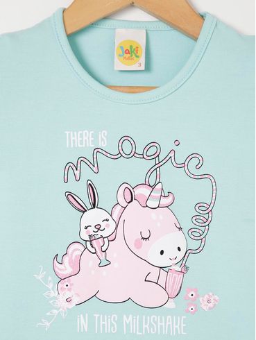 Blusa Cotton Manga Curta Infantil Para Menina - Verde