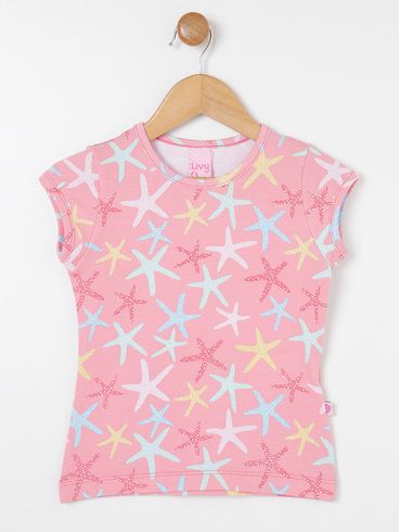 Blusa Manga Curta Estampada Infantil Para Menina - Rosa