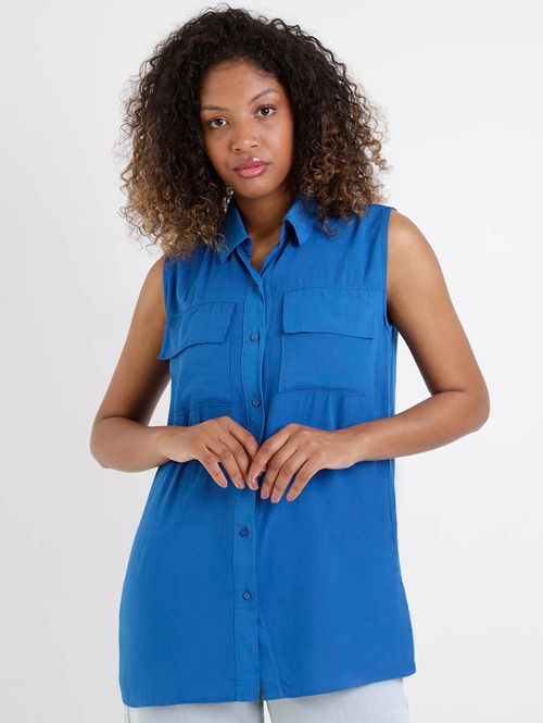 Camisa Regata Alongada Feminina Azul