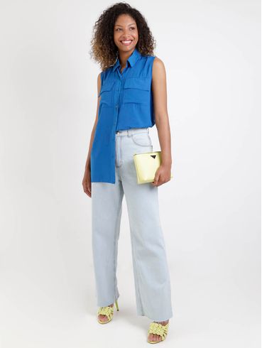 Camisa Regata Alongada Feminina Azul