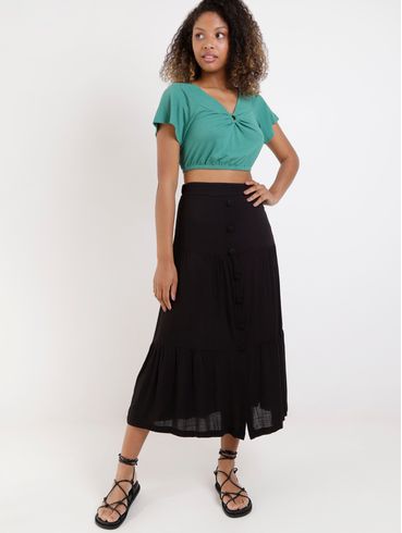 Blusa Cropped Manga Curta Feminina Verde