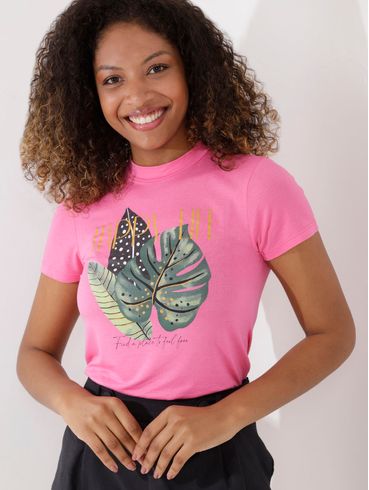 Blusa Manga Curta Feminina Rosa