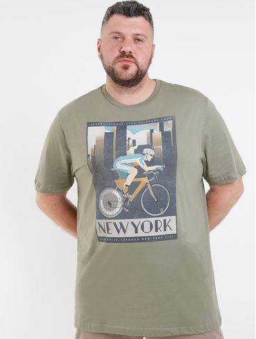 Camiseta Manga Curta Plus Size Masculina Cinza