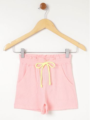 Short Canelado Juvenil Para Menina - Rosa