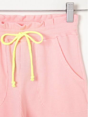 Short Canelado Juvenil Para Menina - Rosa