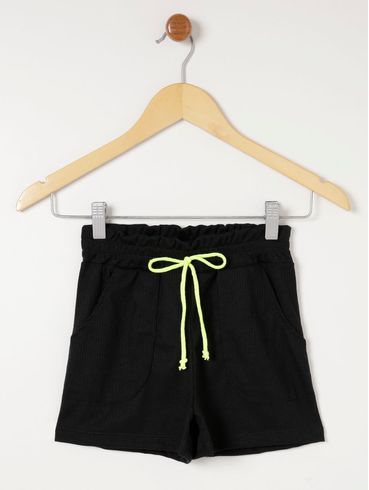 Short Canelado Juvenil Para Menina - Preto