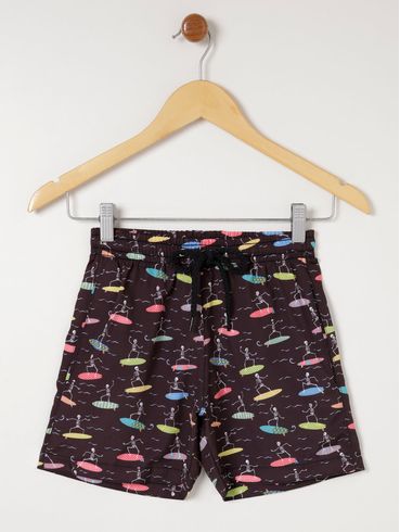 Calção Estampado Juvenil Para Menino - Preto