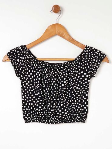 Blusa Ciganinha Poá Juvenil Para Menina - Preto