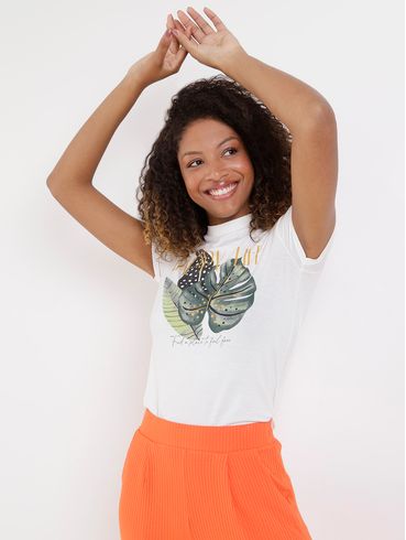 Blusa Manga Curta Feminina Off white