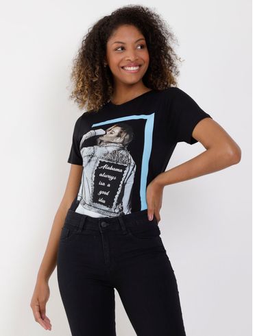 Blusa Manga Curta Feminina Preto