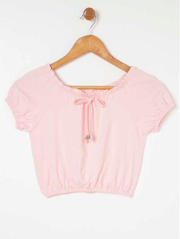 Blusa Manga Curta Juvenil Para Menina - Rosa