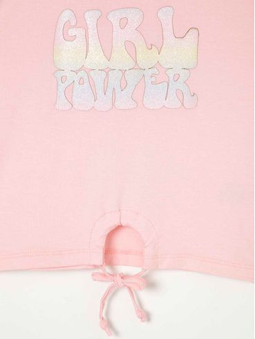 Blusa Manga Curta com Amarração Juvenil Para Menin Rosa Claro