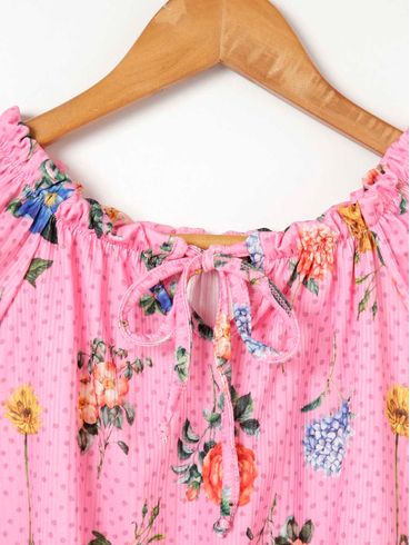 Blusa Manga Curta Estampada Juvenil Para Menina - Rosa