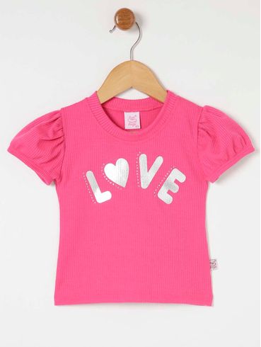 Blusa Manga Curta Infantil Para Menina - Rosa Pink