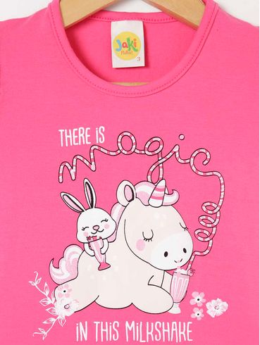 Blusa Cotton Manga Curta Infantil Para Menina - Rosa Pink
