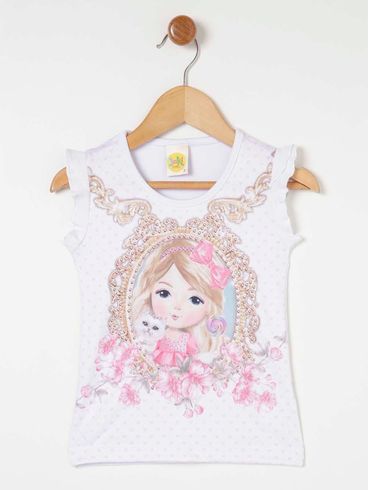 Blusa Regata Estampada Infantil Para Menina - Branco