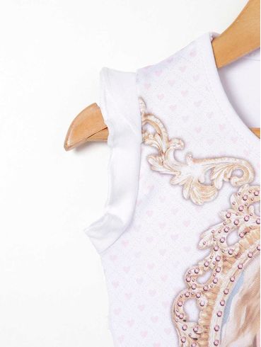 Blusa Regata Estampada Infantil Para Menina - Branco