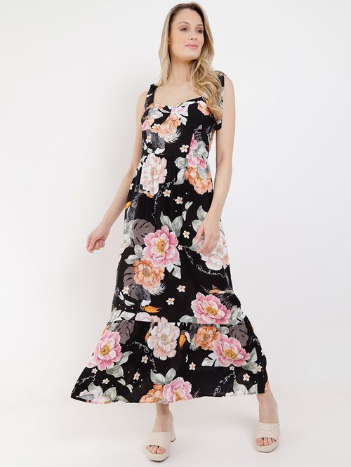 Vestido Midi Floral Autentique Feminino Preto